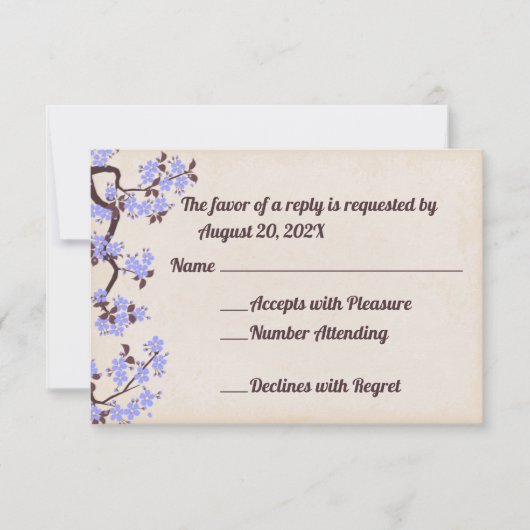 Blue Lavender Sakura Blossoms Cartes RSVP (Devant)