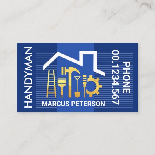 Blue Layer Lines Rooftop Handyman Tools Visitekaartje (Voorkant)