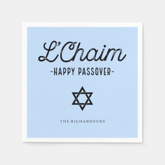 Blue L'Chaim Happy Pascha in trendy typografie Servetten (Voorkant)