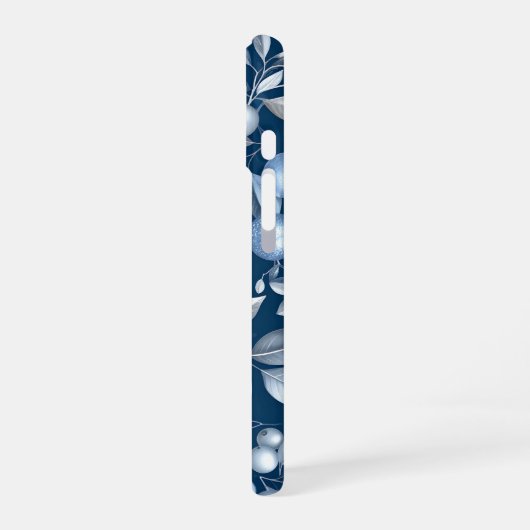 Blue Leaf Berry Pattern iPhone 16 Hoesje (Linkerkant)