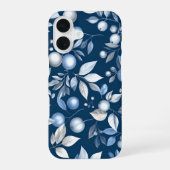 Blue Leaf Berry Pattern iPhone 16 Hoesje (Achterkant)