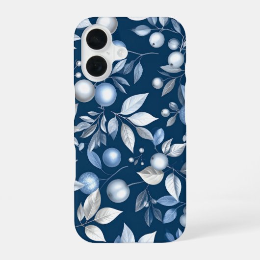 Blue Leaf Berry Pattern iPhone 16 Hoesje (Achterkant)