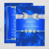 Blue Leaf & Bow Sweet Sixteen Invite Kaart (Voorkant / Achterkant)