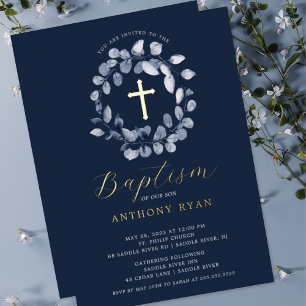 Blue Leaf Boys Baptism Folie Invitation Folie Uitnodiging