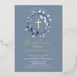 Blue Leaf Boys Baptism Folie Invitation Uitnodiging