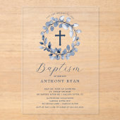 Blue Leaf Boys Baptisme Invitation Acryl Uitnodigingen (Voorkant)