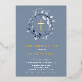 Blue Leaf Boys Bevestiging Folie Uitnodiging