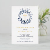 Blue Leaf Boys Confirmation Foil Invitation (Debout devant)
