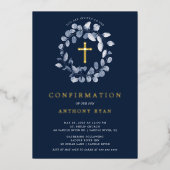 Blue Leaf Boys Confirmation Foil Invitation (Recto)