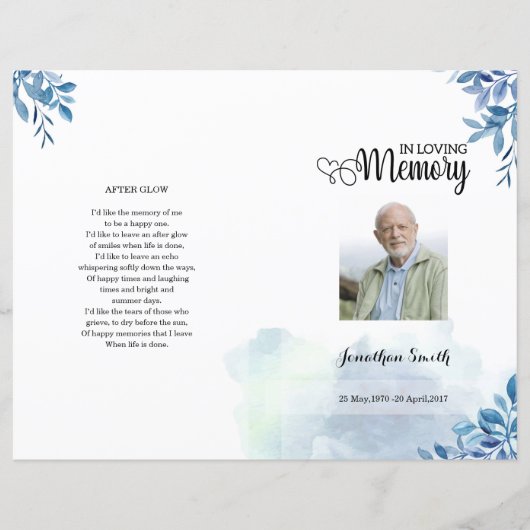 Blue leaf Funeral Program sjabloon (Voorkant)