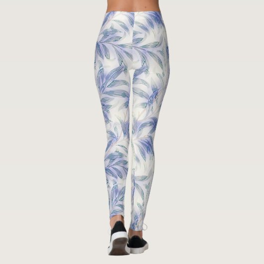 Blue Leaf Pattern Natuur Art Leggings (Achterkant)