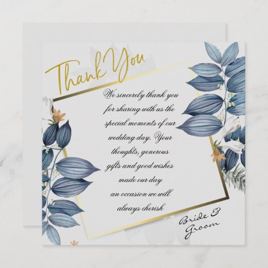 Blue Leaf Wedding Bedankkaart (Voorkant / Achterkant)