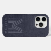 Blue Leather Bold Monogram Masculine Case-Mate iPhone Case (Achterkant (horizontaal))