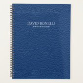 Blue Leather Masculine Personalized Elegant Planner (Voorkant)