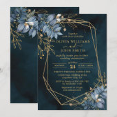 Blue Leave Floral Gold Elegant - F003 Invitation (Devant / Derrière)