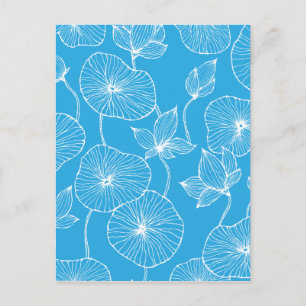 Blue Leaves Lotus Flowers Blossom Briefkaart