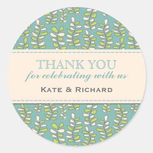 Blue Leaves Pattern Wedding Hartelijk dank, Sticke Ronde Sticker (Voorkant)