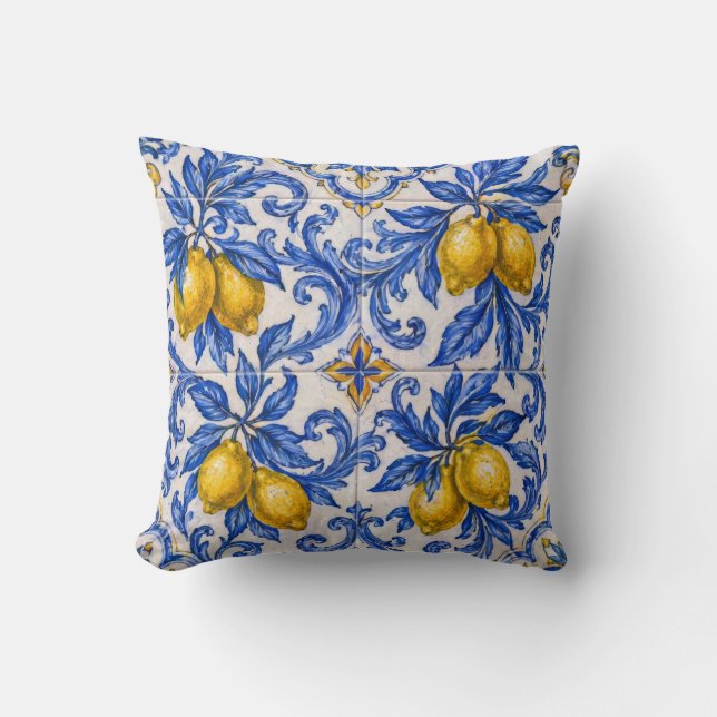 Blue Lemon Azulejo Tile Kussen (Voorkant)