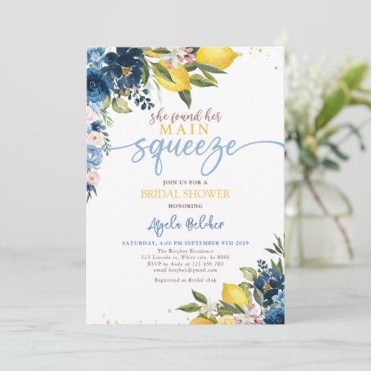 Blue Lemon Bruids Douche Uitnodiging (Staand voorkant)