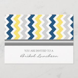 Blue Lemon Gray Chevron Bridal Lunch Uitnodiging