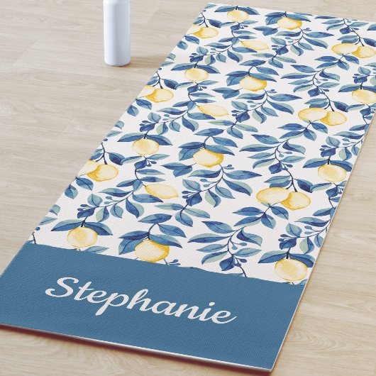 Blue Lemon Watercolor Custom Name Yogamat