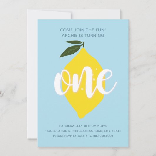 Blue Lemonade First Birthday Uitnodiging (Voorkant)