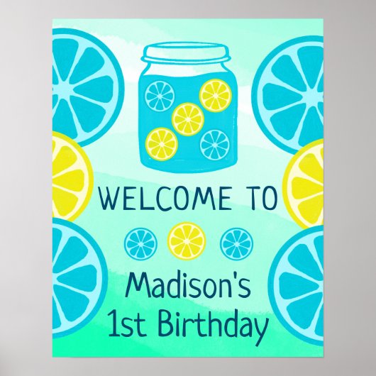 Blue Lemonade Summer Boy Birthday Welcome Poster (Devant)