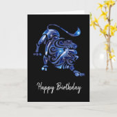 Blue Leo Sign Birthday Kaart (Gele Bloem)