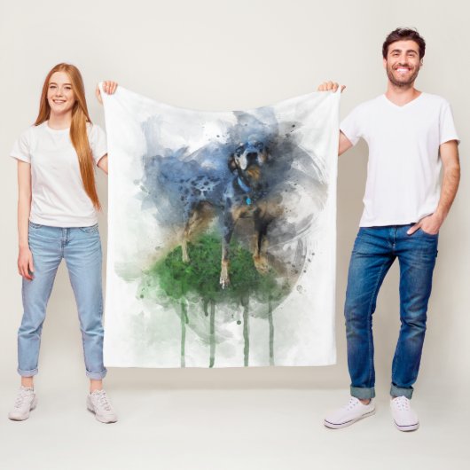 Blue Leopard Catahoula in Waterverf Fleece Deken (In situ)