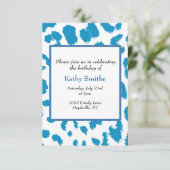 Blue Leopard Pattern Birthday Invitation Kaart (Staand voorkant)