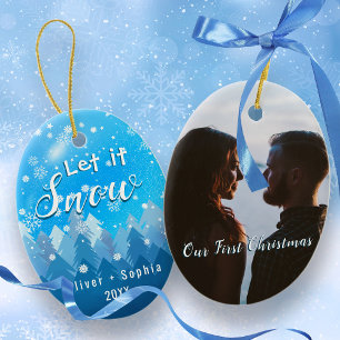 Blue Let it Neige First Christmas Photo