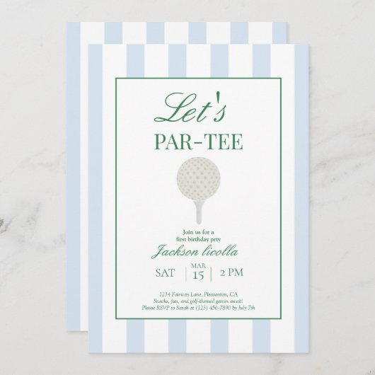 Blue Let’s Par-Tee Golf Invitation d’anniversaire (Devant / Derrière)