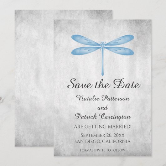 Blue Libelle Save the Date Uitnodiging (Voorkant / Achterkant)