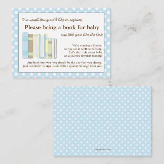 Blue Library Baby shower Book Insert Request Kaart (Voorkant / Achterkant)