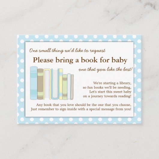 Blue Library Baby shower Book Insert Request Kaart (Voorkant)