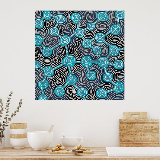 Blue Lifelines Modern Art Abstract Pattern Poster (Keuken)