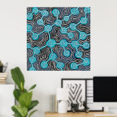 Blue Lifelines Modern Art Abstract Pattern Poster (Thuiskantoor)