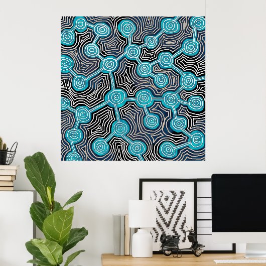 Blue Lifelines Modern Art Abstract Pattern Poster (Thuiskantoor)