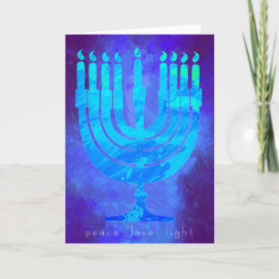 Blue Light Hanukkah Holiday Card met Menorah Kaart