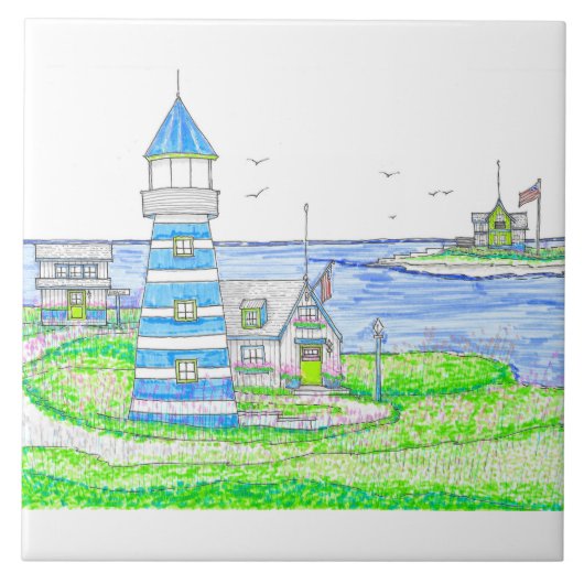 Blue Lighthouse Keramische Tegel Tegeltje (Voorkant)