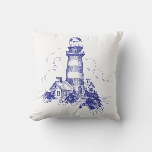 Blue Lighthouse Pillow Kussen (Voorkant)