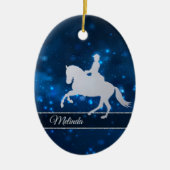 Blue Lights Silver Silhouette Equestrian Rider Keramisch Ornament (Voorkant)