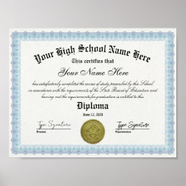 Blue lijst High School afstuderen Diploma Certific Poster