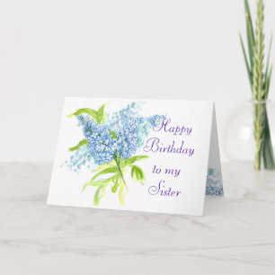 Blue Liliac Spring Bouquet Zuster Verjaardag Kaart