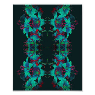 Blue Lily Flowers Raindrops Abstract 8x10 Foto Afdruk