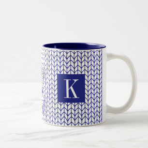 BLUE LINE BREI Navy Tweetonige Mok + Initiaal II