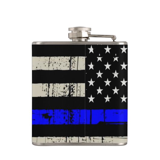 Blue Line Flag Poiliment Support American USA Heupfles (Achterkant)