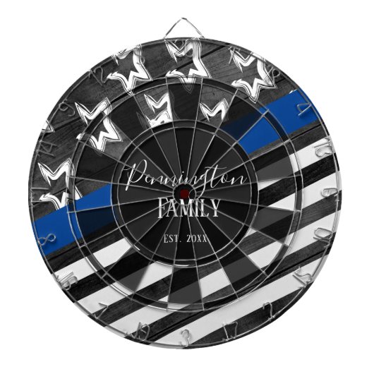 Blue Line Rustic Wood Design Custom Family Name Dartbord (Voorkant)