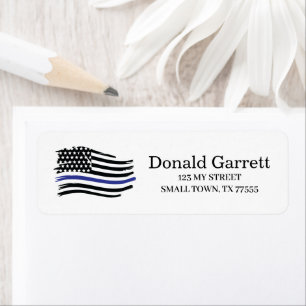 Blue Line US Flag First Responder Adres Etiket