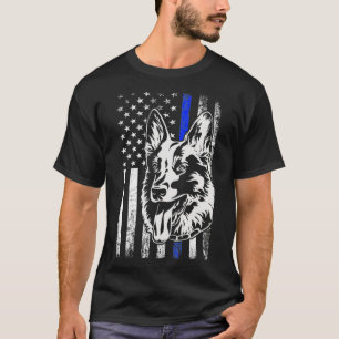 Blue Line USA Flag K9 German Shepherd Patriotic T-shirt